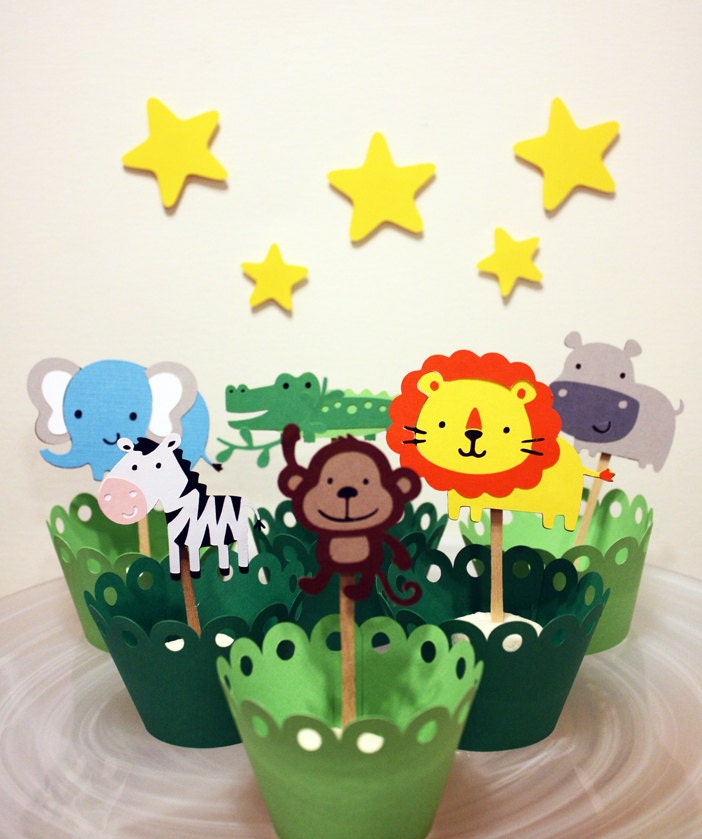 It's A Jungle In Here Jungle Animal Themed Party Cupcake Toppers / Cake Topper