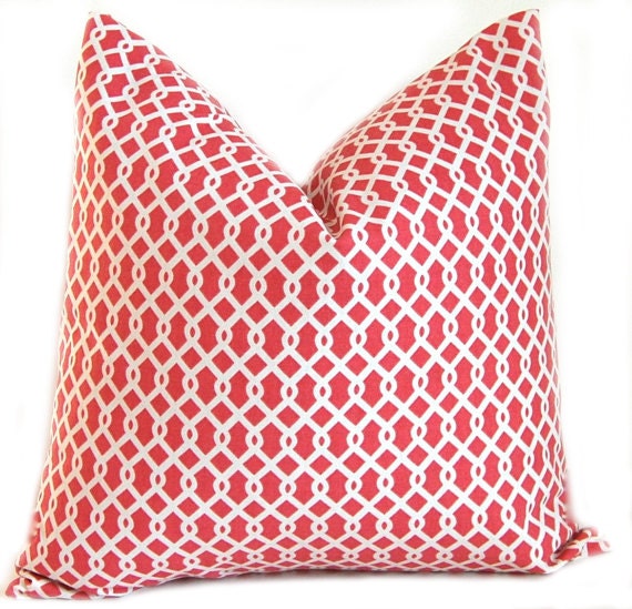 Decorative Pillow Cover One Coral Throw Pillow Cover 20 x 20 Inches Chain LInk Pillow Covers Coral on White