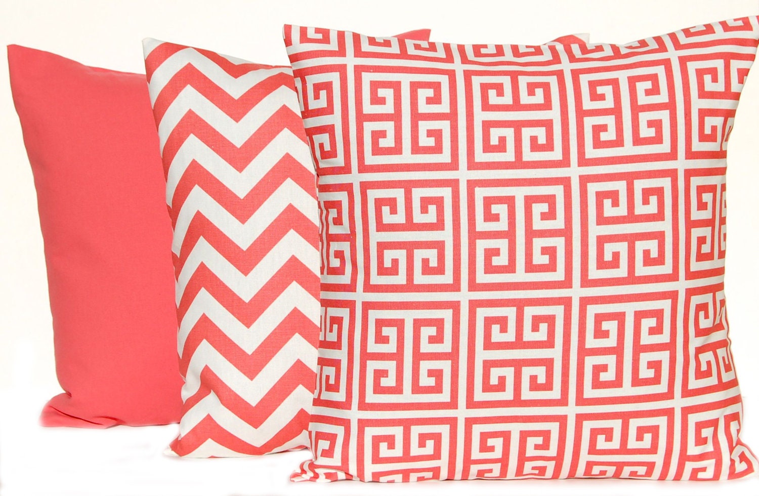 Coral Chevron Pillow Decorative Throw Pillows Coral on White 20 x 20 Inches Pair of two
