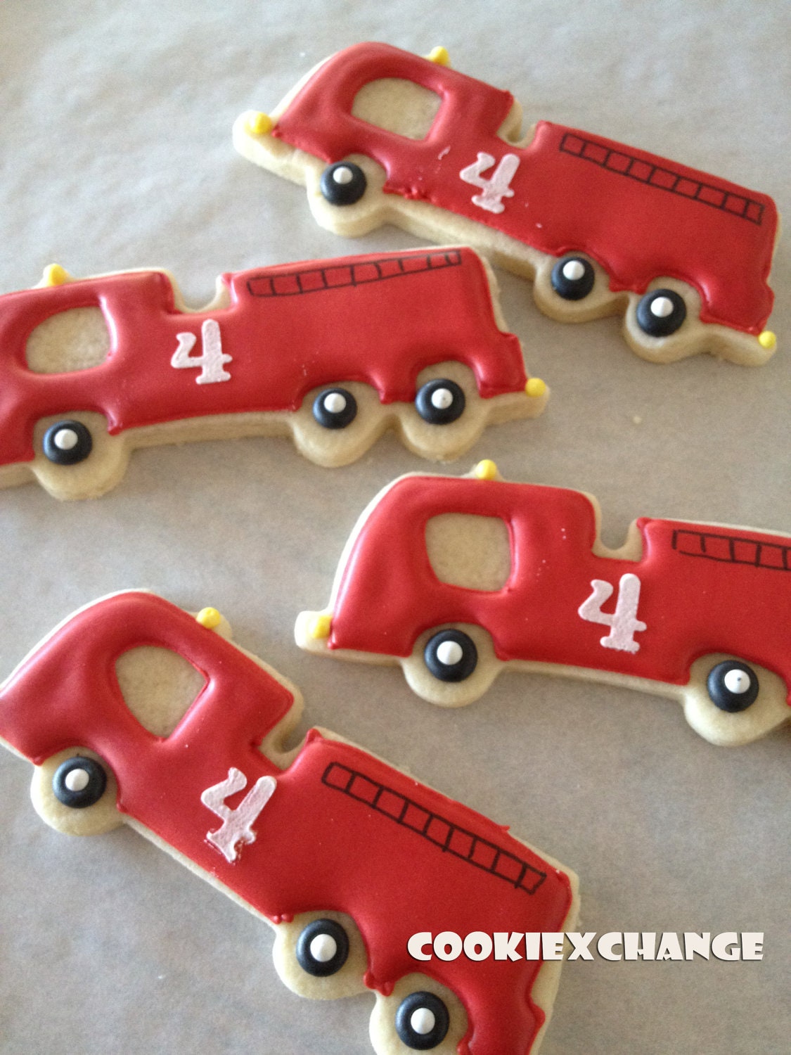 Firetruck decorated cookie favor birthday party