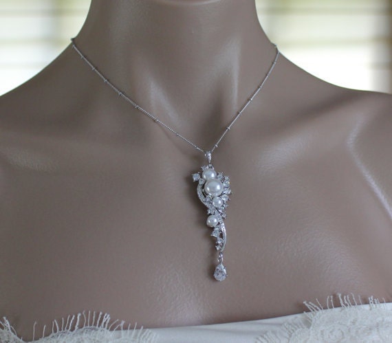 Wedding Bridal Jewelry, Chandelier Wedding Earrings, Crystal Rhinestone and Pearl Bridal Earrings, TILLY