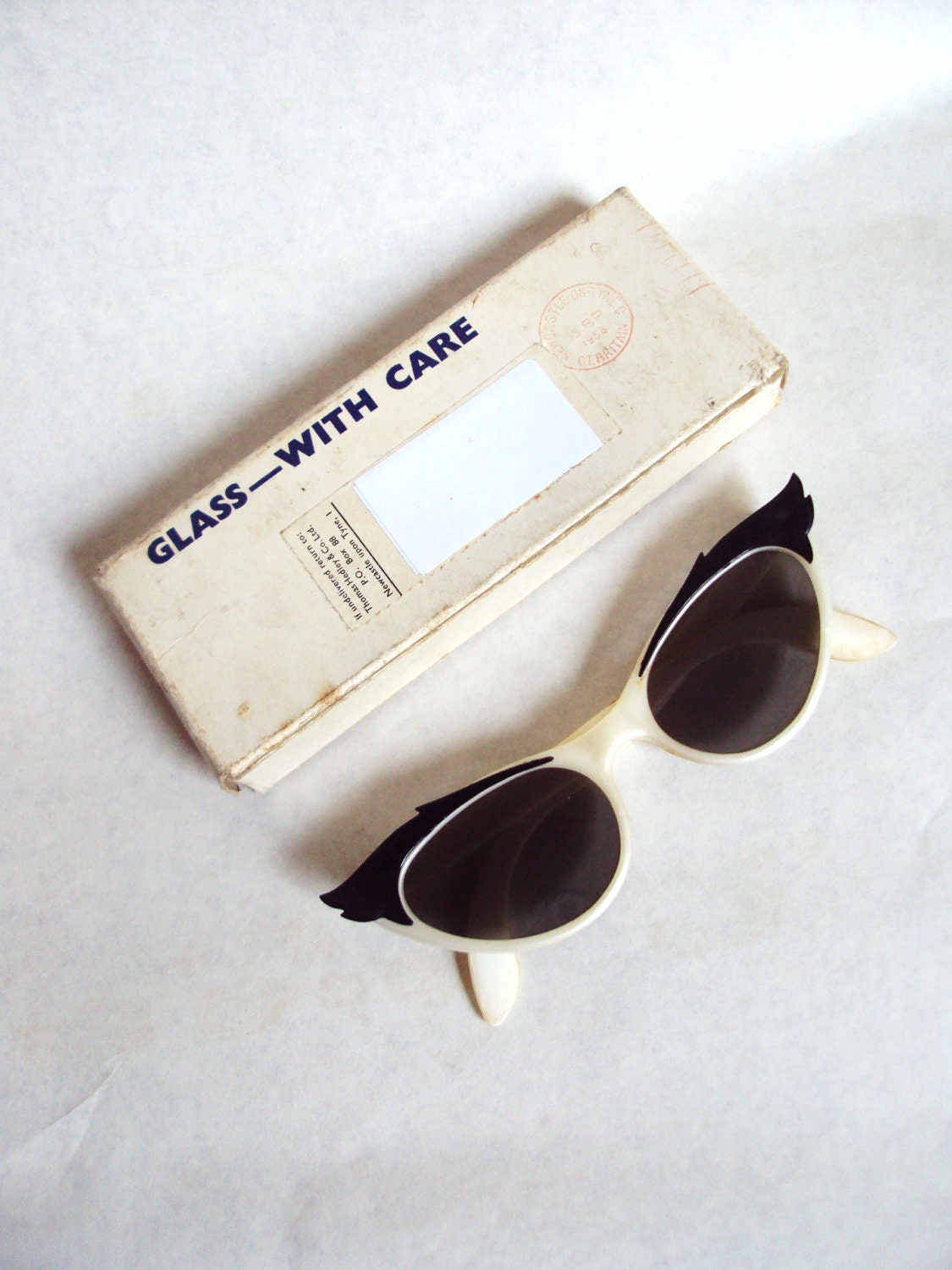 1950s Pearlized ivory and black cat eye sunglasses