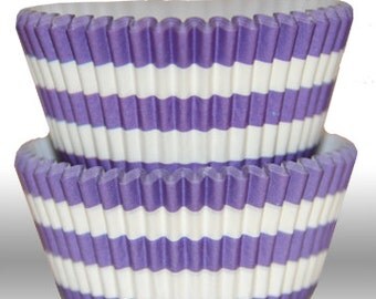Rugby Stripe Purple GREASEPROOF Baking Cups Cupcake Liners - Quantity 50