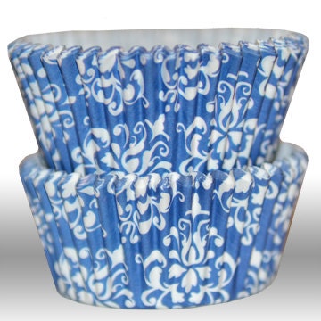 Damask Blue GREASEPROOF Baking Cups Cupcake Liners - Quantity 50 Il_570xn