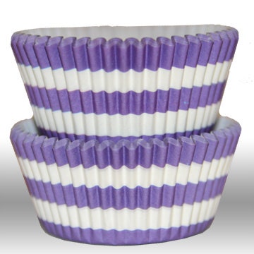 Rugby Stripe Purple GREASEPROOF Baking Cups Cupcake Liners - Quantity 50