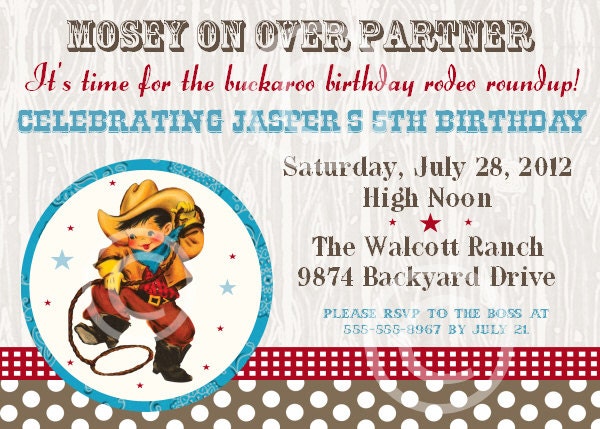 Vintage Buckaroo Boy Printable Invite for Baby Shower or Birthday Party DIY Non Photo Cowboy Invitation by BeeAndDaisy Il_570xn
