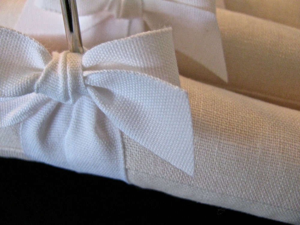 Pale Pink Linen Padded Hanger with Bleached White Organic Ribbon Accent (Set of 3)