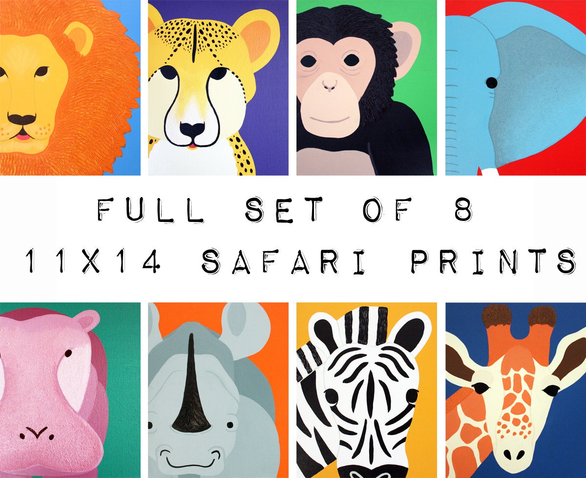 Nursery Art Jungle animal Prints for baby / Child . Prints of safari african wild zoo animals for kids rooms and playrooms by WallFry