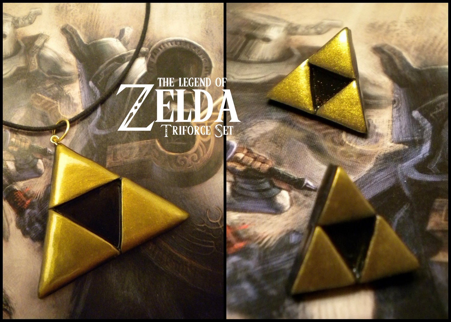 Triforce Necklace and Earring (POST) Set - Legend of Zelda - Nintendo - A Portion of the Proceeds Go To Charity