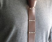 Brown Recycled Leather with Silver Stud Lines Belt Tie