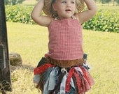 All American Cowgirl Scrappy Tutu Costume - country scrappy tutu set - fabric tutu, reversible corset top, cowgirl hat