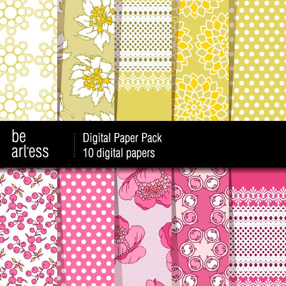 Floral Wedding Digital Paper Pack - 10 Ida's papers / 12x12 inches or 8x11 inches(A4) - DPP0021