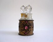 Antique Perfume Bottle Trio in Jeweled Casket - by E J Empire Bass - 1890s - 1930s