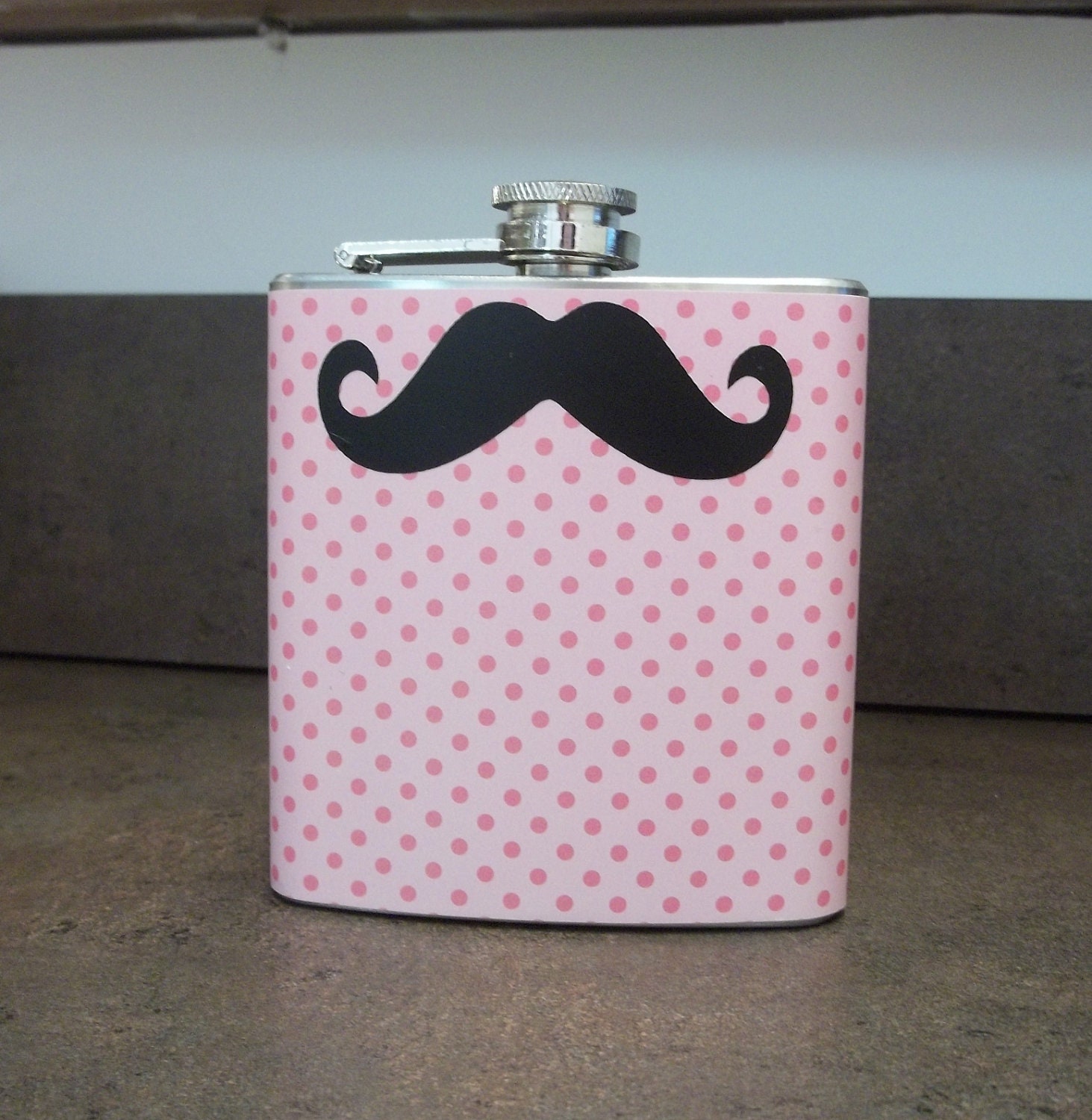 Mustache Pink Polka Dots Flask