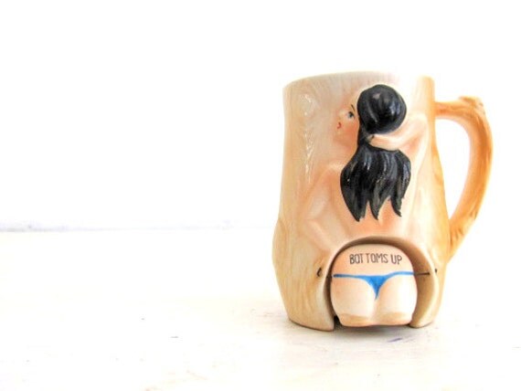 Ceramic Vintage up Coffee bottoms vintage Mug Cup cup Bottoms UP Kitsch Art Beauty
