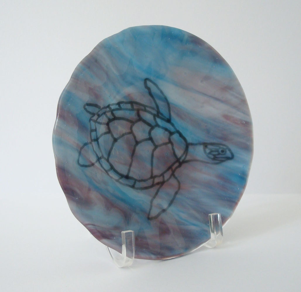 Turtle Fused Glass Bowl Large Nautical Decorative Dish