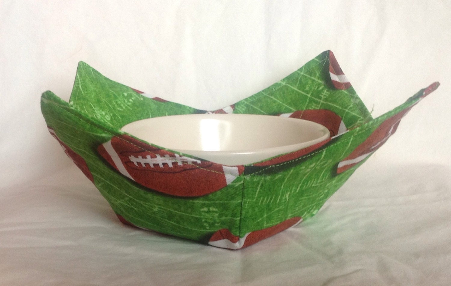 Micro-bowl hot pad - Football-    soup bowl cozy /potholder for the microwave