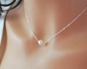 White Freshwater Pearl Choker Necklace Floating Neutral Natural Minimalist Simple Gold or Sterling Silver Jewelry Free Shipping