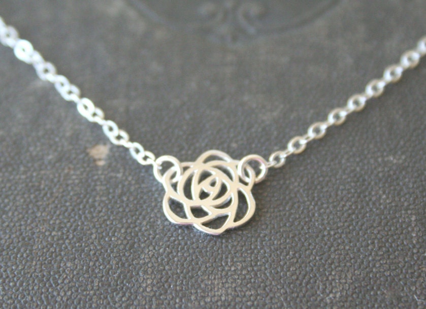 Sterling Silver Rose Silhouette Necklace - Simple everyday delicate dainty jewelry