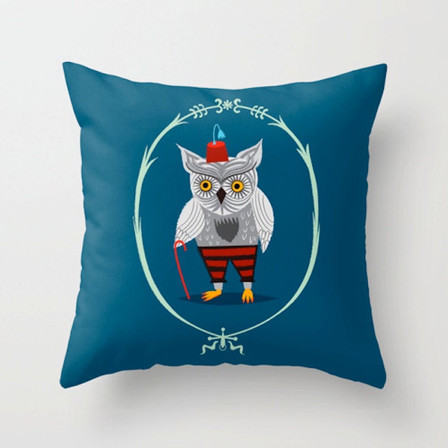 Olaf The Old Grey Owl - Throw Pillow / Cushion Cover (16" x 16") iOTA iLLUSTRATION