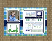 Printable Golf Invitation - Plaid Blue and Green Birthday Invitation - Boys Birthday Party - Argyle