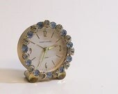 Vintage Alarm Clock Blue Rhinestones Phinney Walker