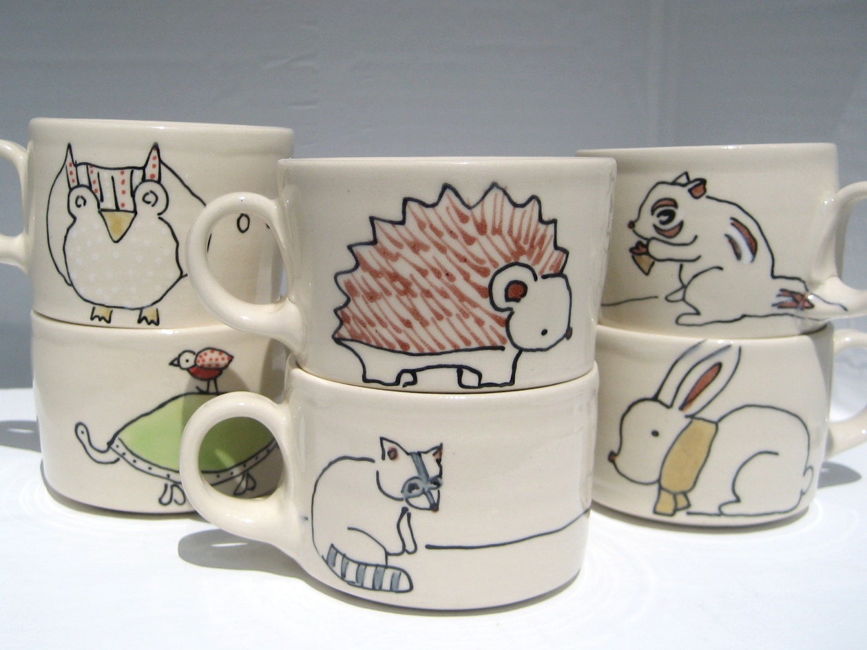 Set of Espresso Cups - Handmade Miniature Coffee Mugs - Made to Order - Pick Your Animals