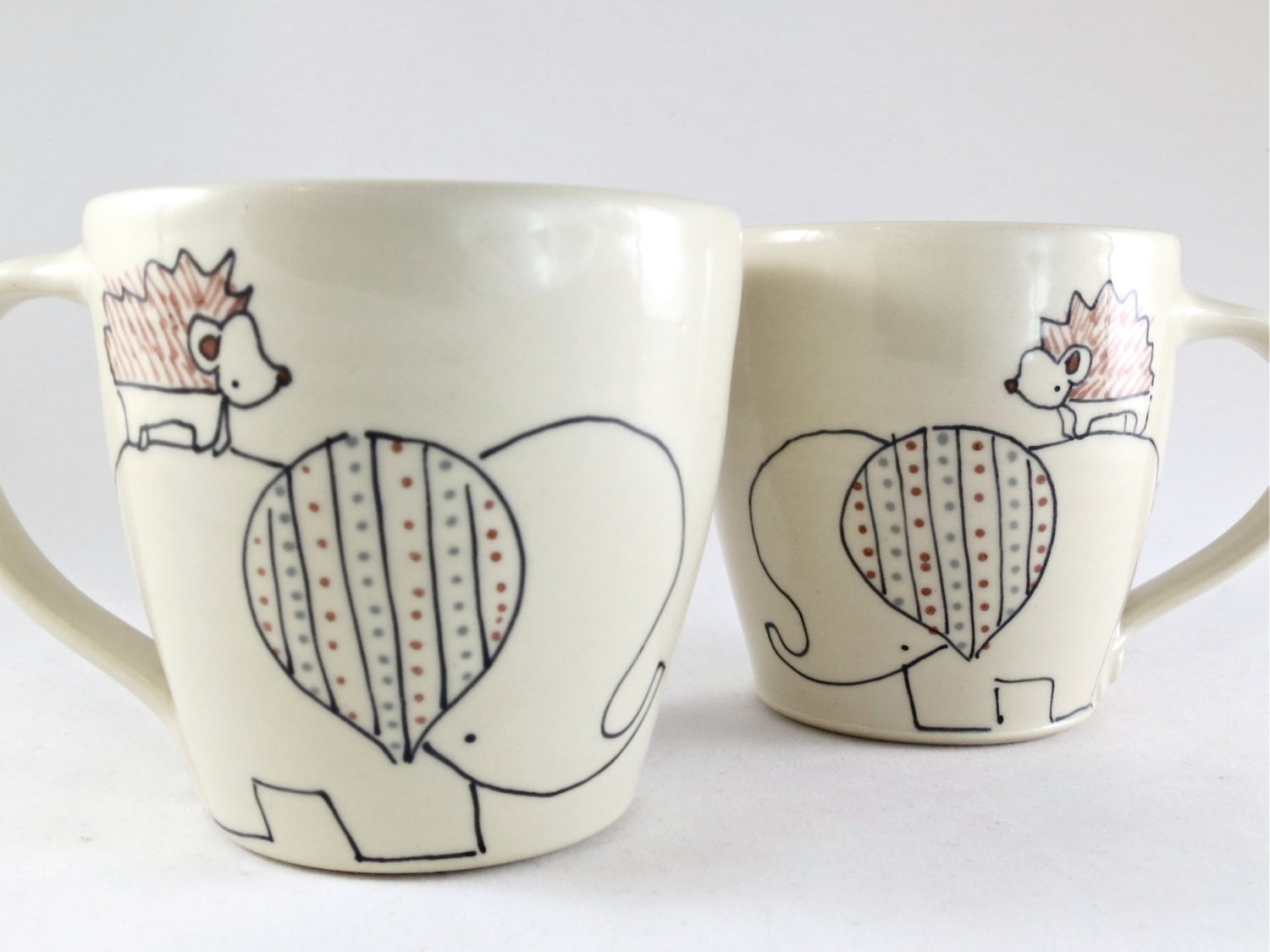 Hedgehog and Elephant Mug - Handmade Ceramic Coffee Cup