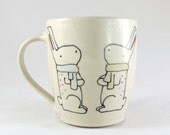 Bunny Rabbit Mug - Bunnies in Scarves - Handmade Ceramic Coffee Cup