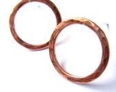 Simple Circle Rustic Earrings Post Copper and Sterling Silver Mix Metal stud