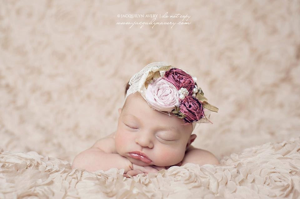 Vintage Cranberry Rosette newborn headband