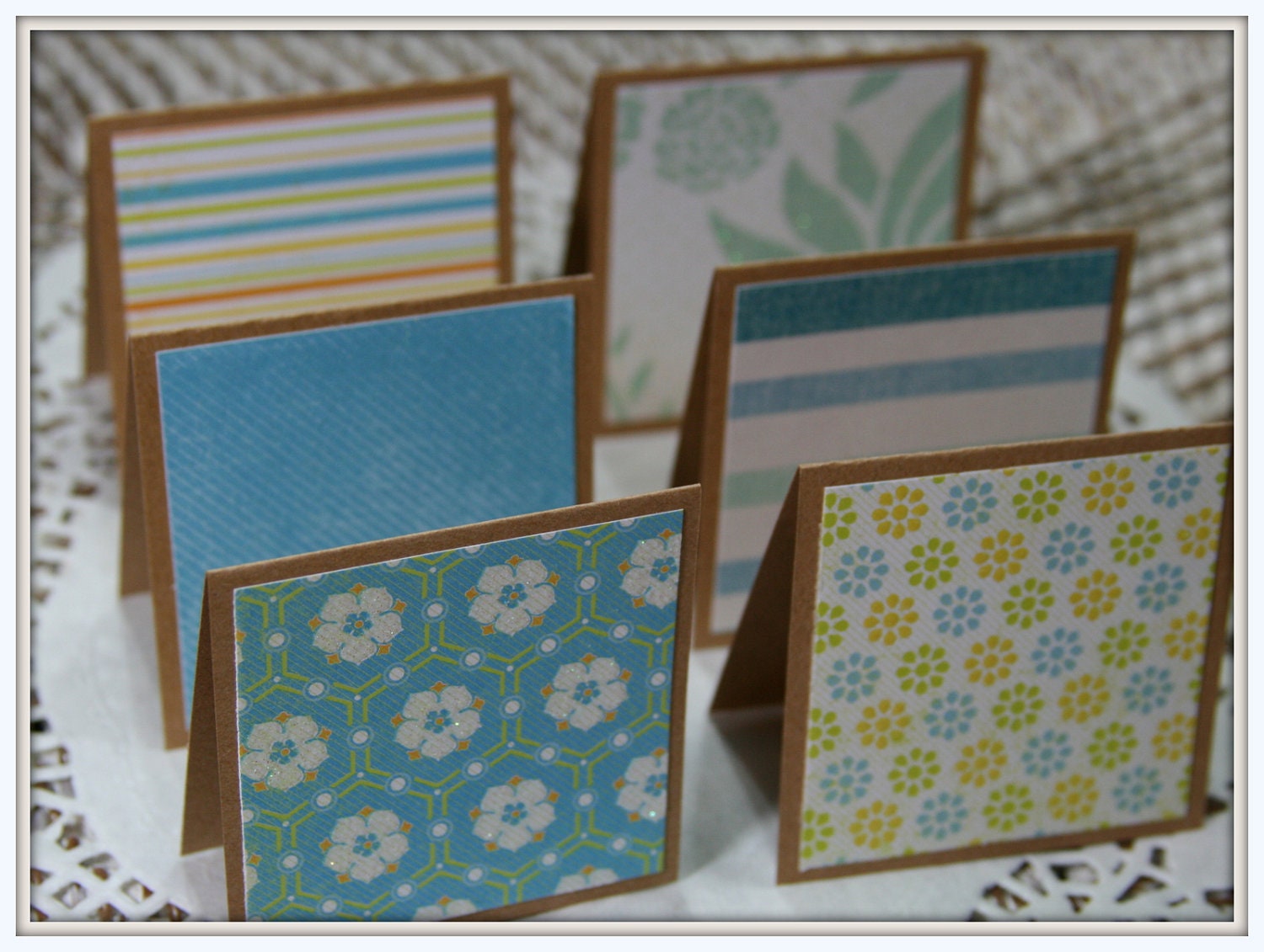 Mini Cards for Thank YOU GREETING Labels Gifts 2 1/2 x 2 1/2 Modern Blue variety set of 6