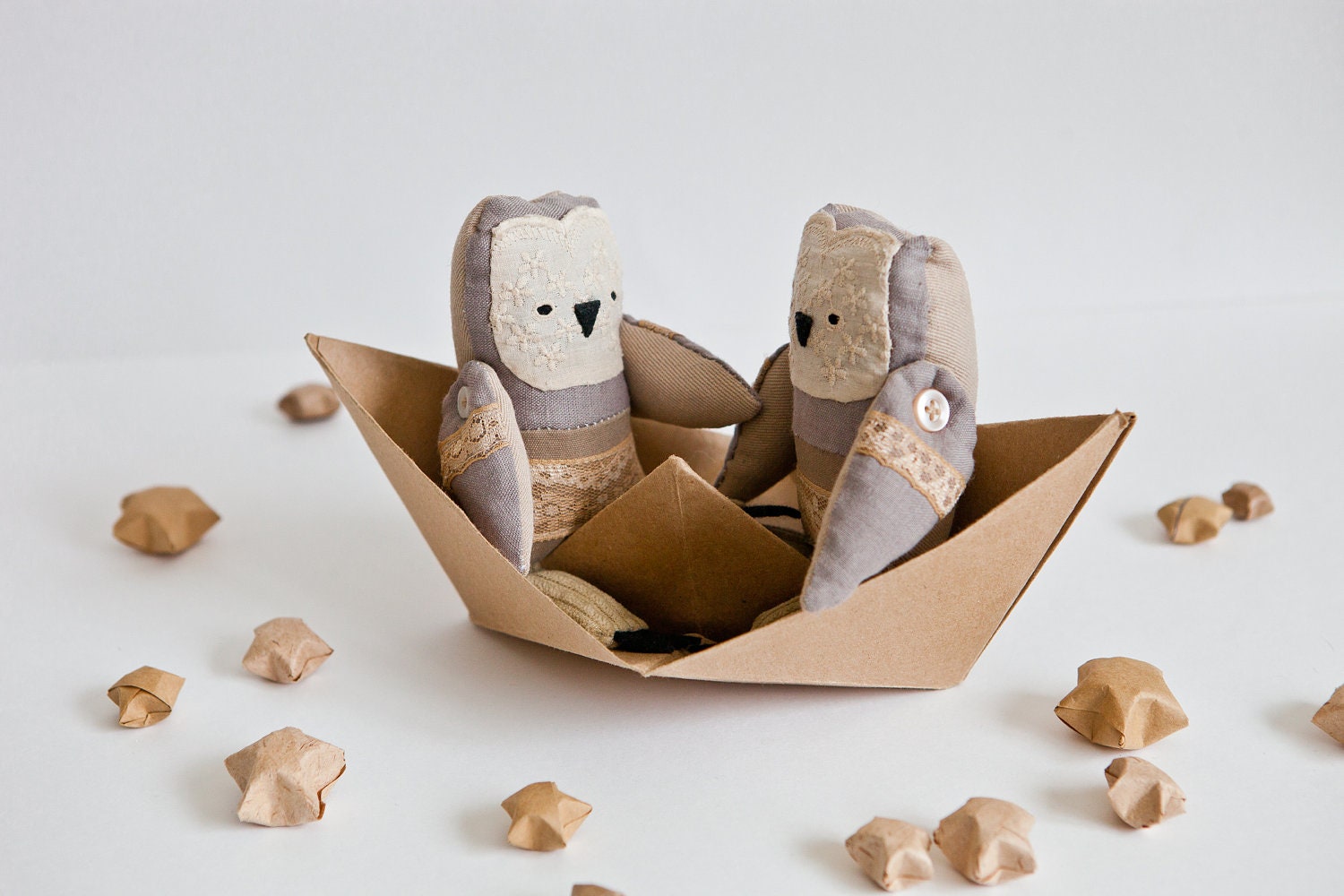 Owl Mystery Bag Grab Bag , 2 little owls, soft art toys by Wassupbrothers
