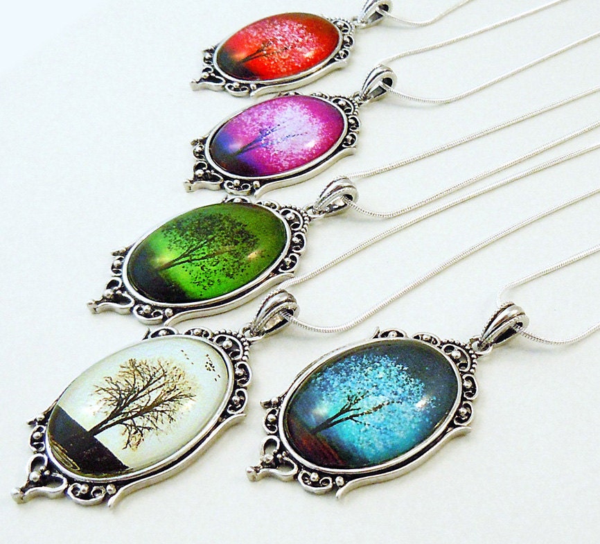 Gem Tree Bridesmaid Set of 5 -- Wearable Art Cameo Necklace