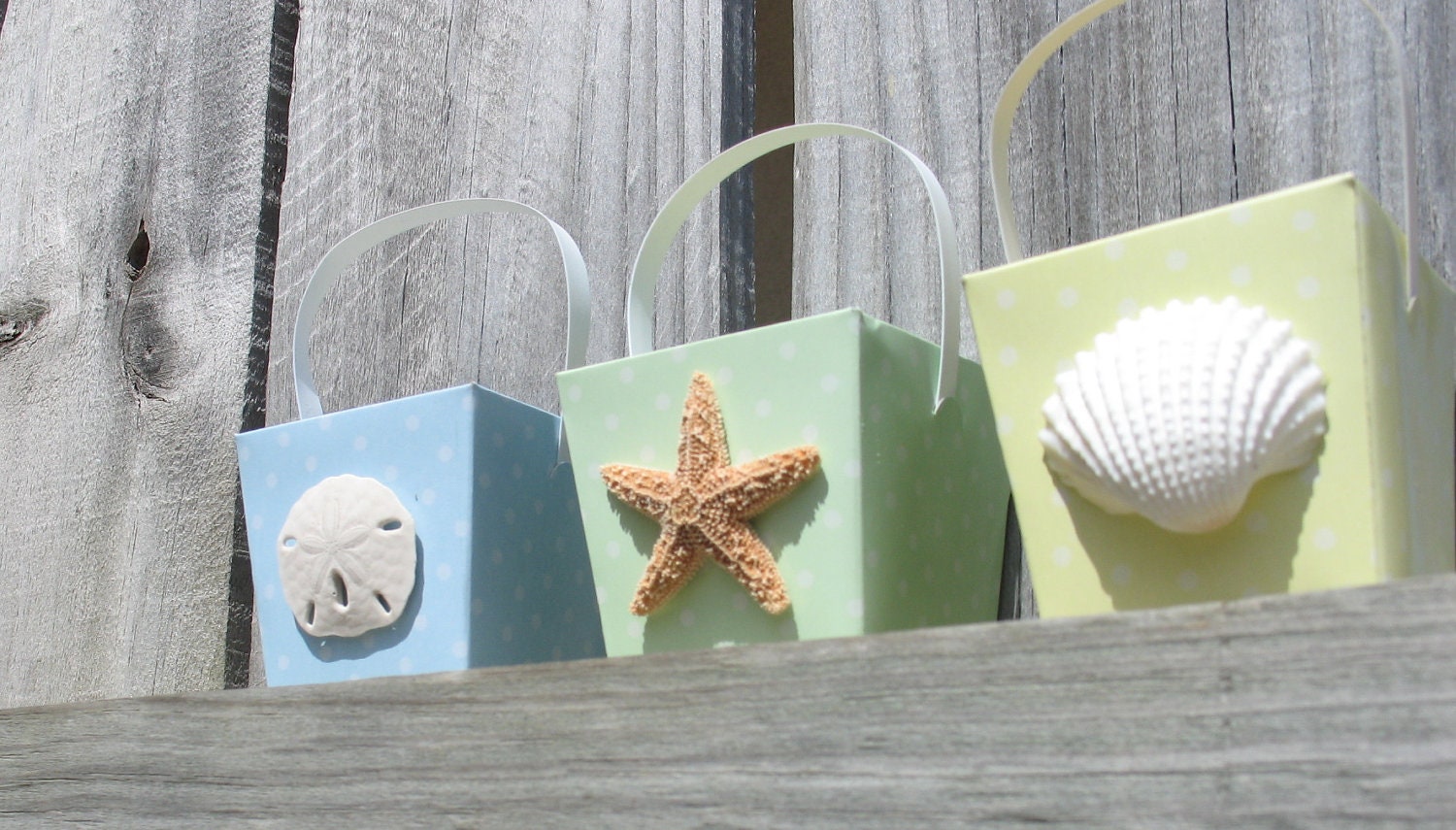 Beach Wedding or Party Sand Dollar or Starfish Favor Box in Blue, Green, or Yellow - seashellsbyseashore