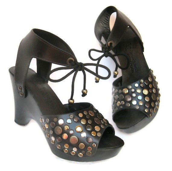 SALE Handmade Multi Stud Clogs Wooden Wedge by Karen Kell Collection