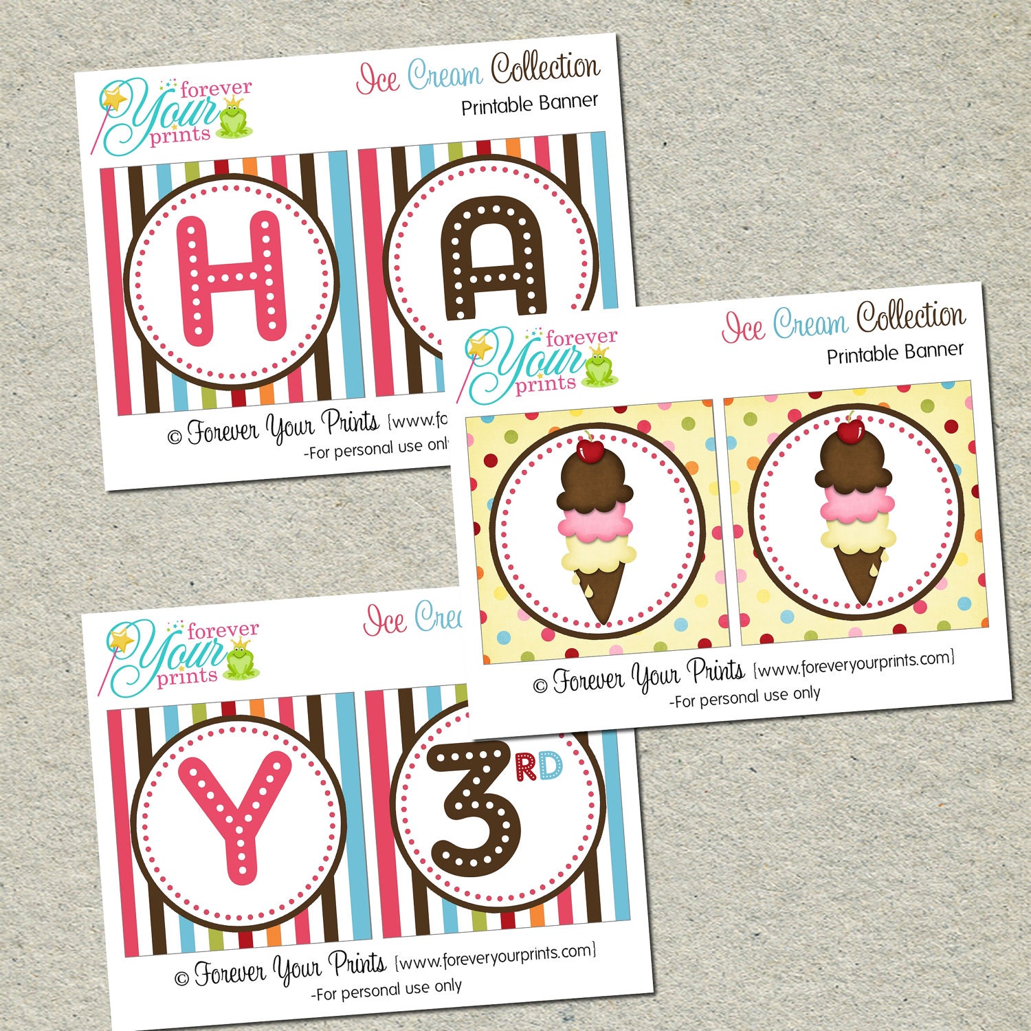 Printable Ice Cream Birthday Banner - You Print - Digital File Il_570xn