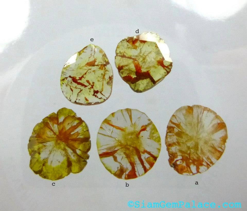 DiAMOND SLiCES. Faceted. Natural. Red / Orange Inclusions on White / Yellow Body. Free Form. 1 pc. 0.35 cts. 6.6x7.8mm (DIA223C)