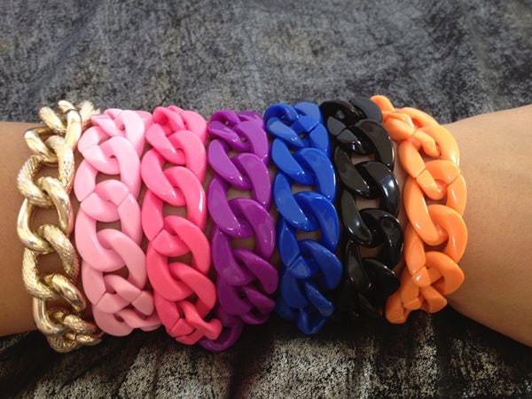 Sunny Bunny, Neon Color  Double Chunky Gold Chain Link Bracelets