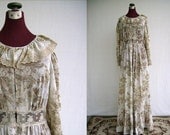 Vintage 60s Robe Victorian Hippie Boho Feminine Small