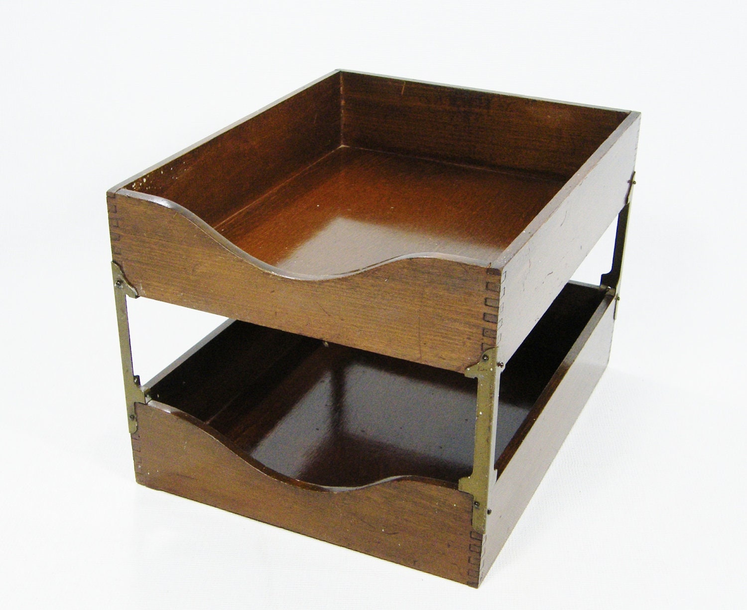 Vintage Wooden desk file tray In Out
