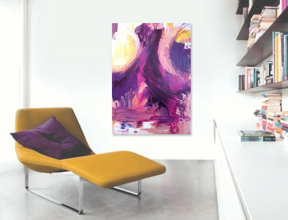 SALE - Large Abstract Acrylic Painting Original Fine Art 24"x36" by Linnea Heide - purple yellow white contemporary