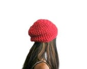 Crimson, Cerise, Debian red, Chunky Slouchy modern Hat,  Fit, Tam, Boho,Baggy Beanie, Raggy