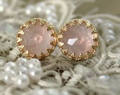 Real Rose earrings 14k gold field - High quality Real Rose Quartz gem stone heart shaped
