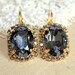 Crystal black gold and white earring - 14k plated gold earrings real swarovski rhinestones .
