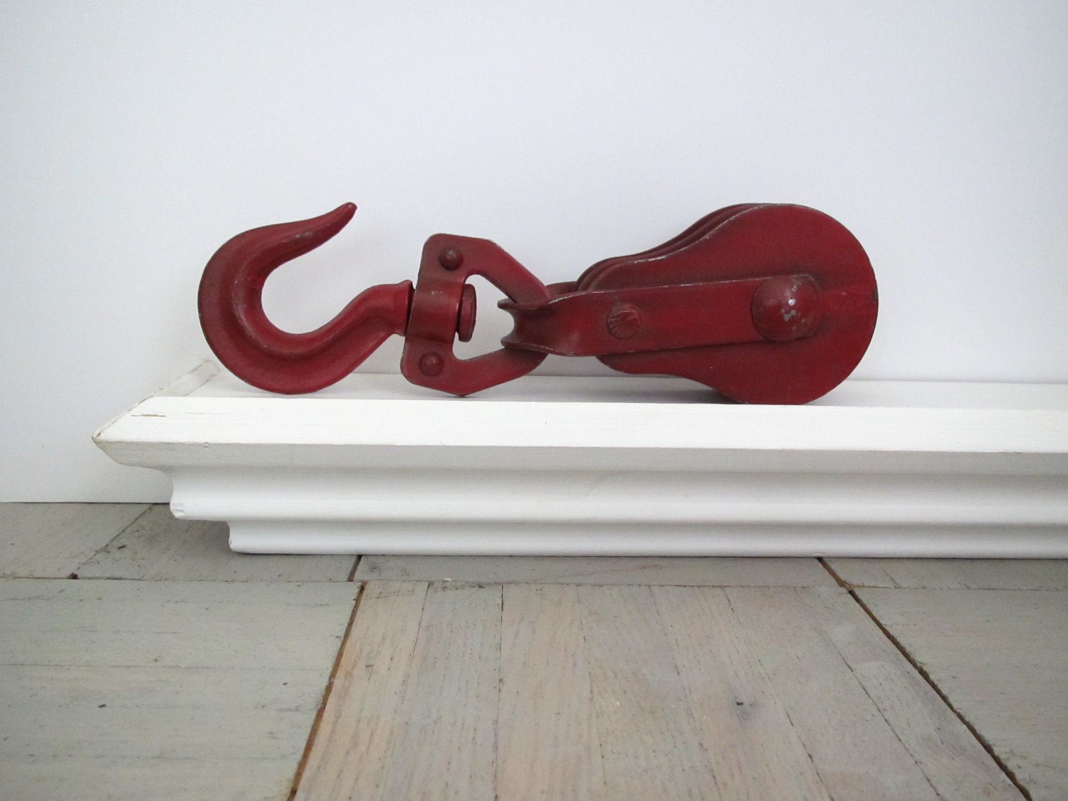 Industrial pulley red hook vintage metal