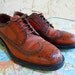 Vintage Leather Wingtip Oxford Shoes - Cool Orangey Brown Color - mens size 9, ladies size 10 to 11