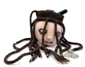 Goth bag shrunken heads creepy weird novelty horror purse handmade knitted felted pouch purse with shoulder strap