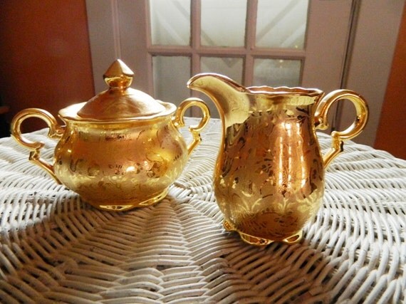 Osborne 22K Gold Decorated Creamer and Sugar by OakAndCrowSundries