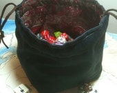 Dice Bag in Gunmetal Gray Suede and Red Paisley Print